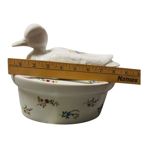 Vintage BIA Cordon Bleu Ceramic Duck Tureen With Lid Floral Design 6" Tall 10" L - Picture 5 of 10